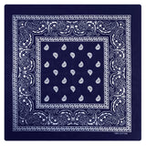 BANDANA Paisley 100% COTTON Head Wrap Durag Bandanna Summer Biker Scarf Mask - Navy Blue - Front View