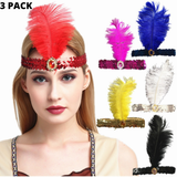 Vintage 1920s Flapper Headband Set with Feather and Sequin - Charleston Gatsby Costume Accessories (Assorted Colors)