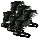 Bulk Set of 6 Vintage 1920s Flapper Headbands with Feathers and Sequins for Charleston Costume Parties - Black