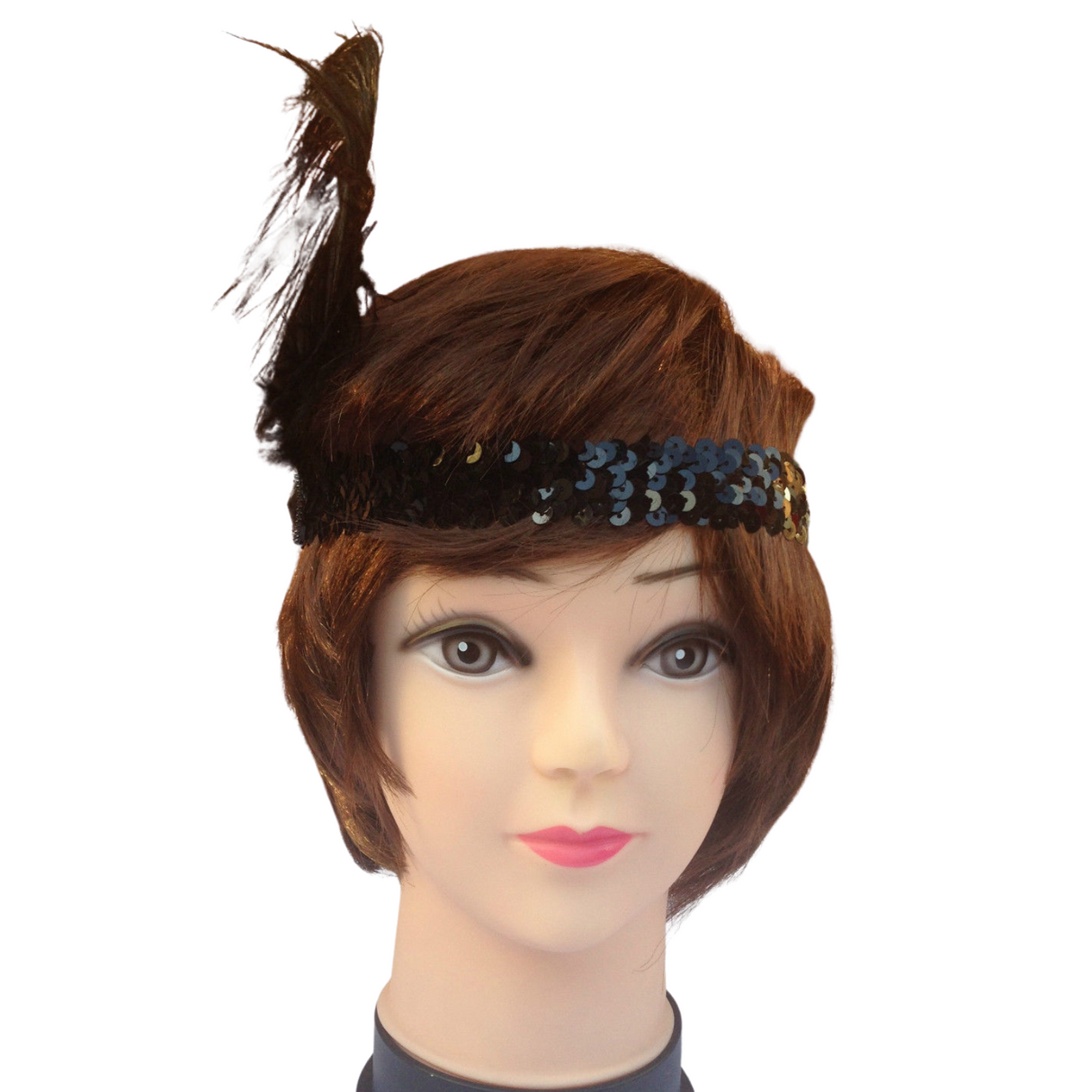 Bulk Set of 6 Vintage 1920s Flapper Headbands with Feathers and Sequins for Charleston Costume Parties - Black