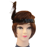 Bulk Set of 6 Vintage 1920s Flapper Headbands with Feathers and Sequins for Charleston Costume Parties - Black - Side View