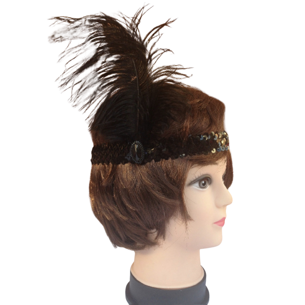 Bulk Set of 6 Vintage 1920s Flapper Headbands with Feathers and Sequins for Charleston Costume Parties - Black