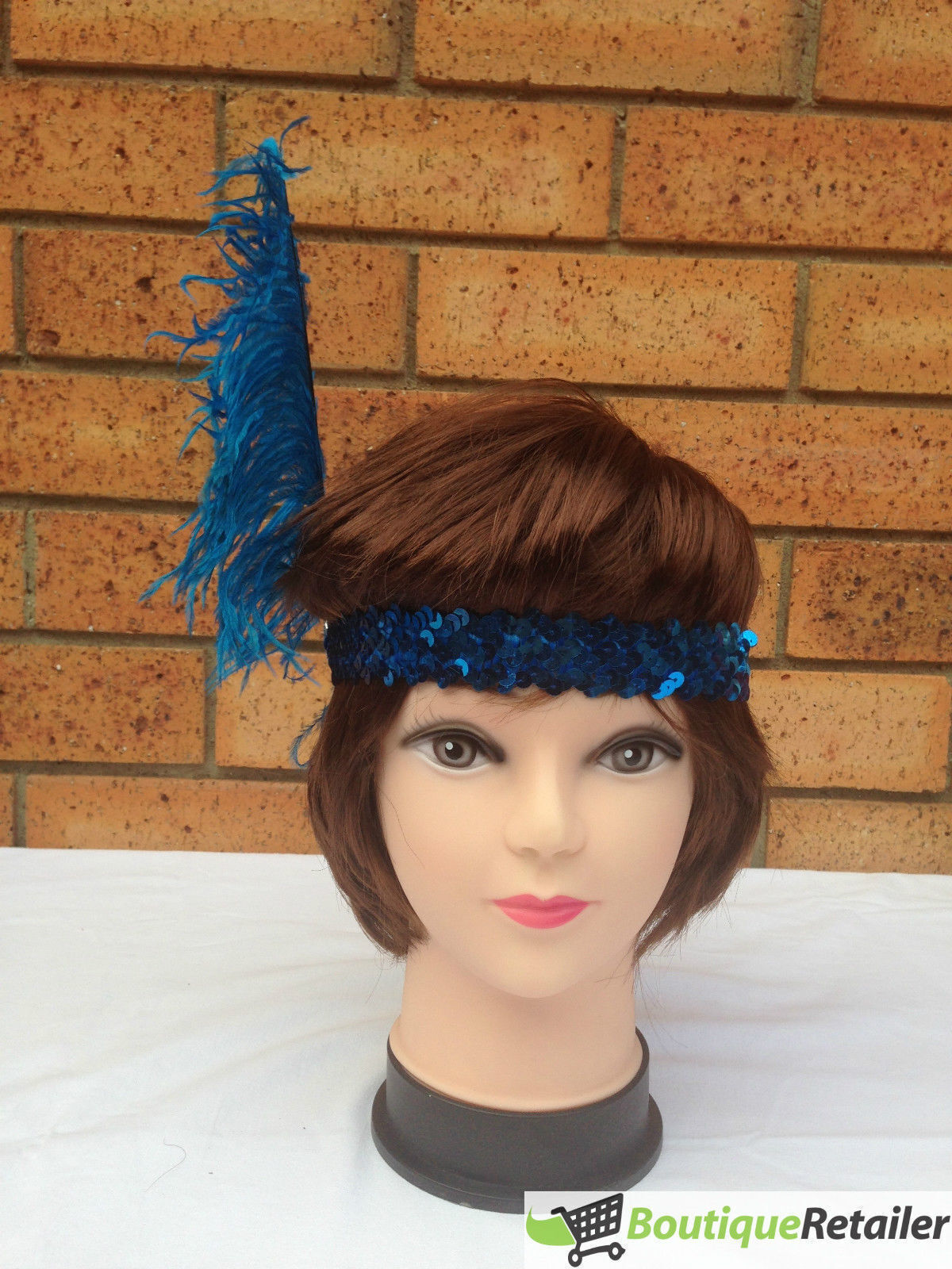 Bulk Pack of 6 Vintage 1920s Flapper Headbands with Feathers and Sequins for Charleston Costume Parties - Blue