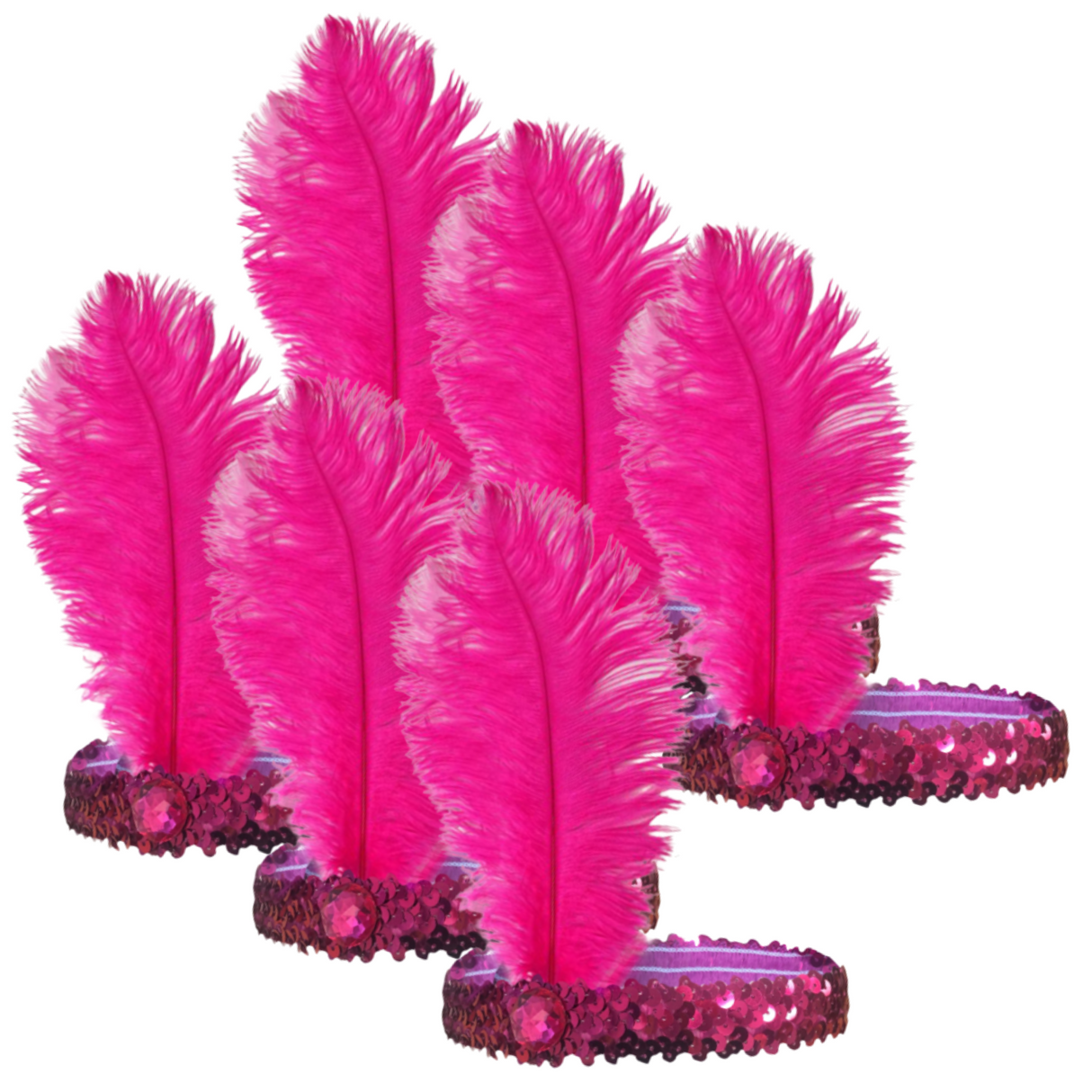 Vintage Glamour: 6 Pack 1920s Flapper Headbands with Feather & Sequin for Charleston Costume Parties - Hot Pink