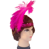 Vintage Glamour: 6 Pack 1920s Flapper Headbands with Feather & Sequin for Charleston Costume Parties - Hot Pink