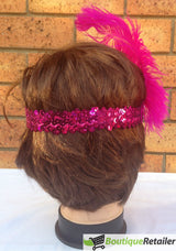 Vintage Glamour: 6 Pack 1920s Flapper Headbands with Feather & Sequin for Charleston Costume Parties - Hot Pink