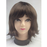 Chic Short Brown Bob Wig with Bangs - Ideal for Cosplay and Themed Events - Close-Up Angle