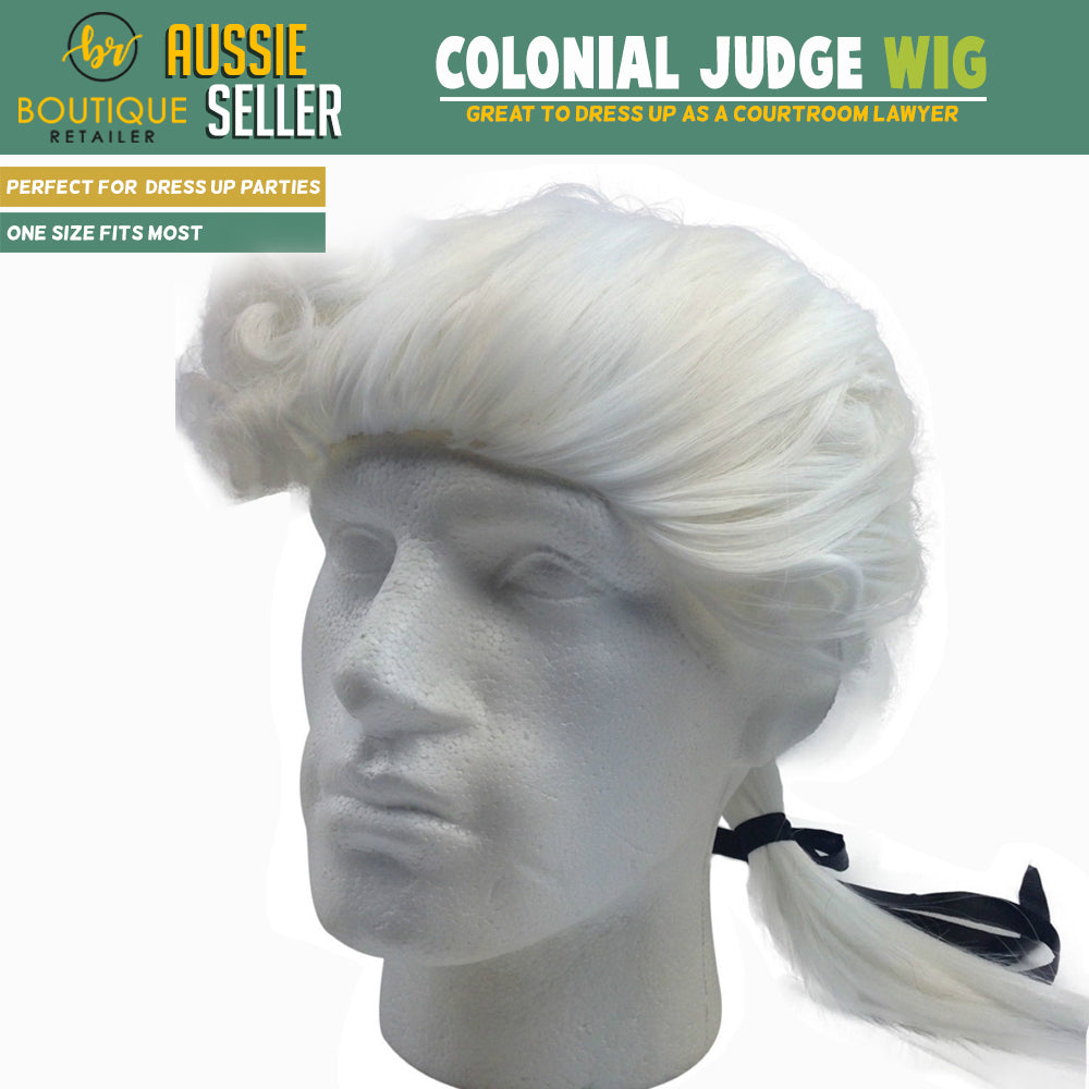 Colonial Courtroom Wig for Judge Costume - White Fancy Dress for Halloween Party