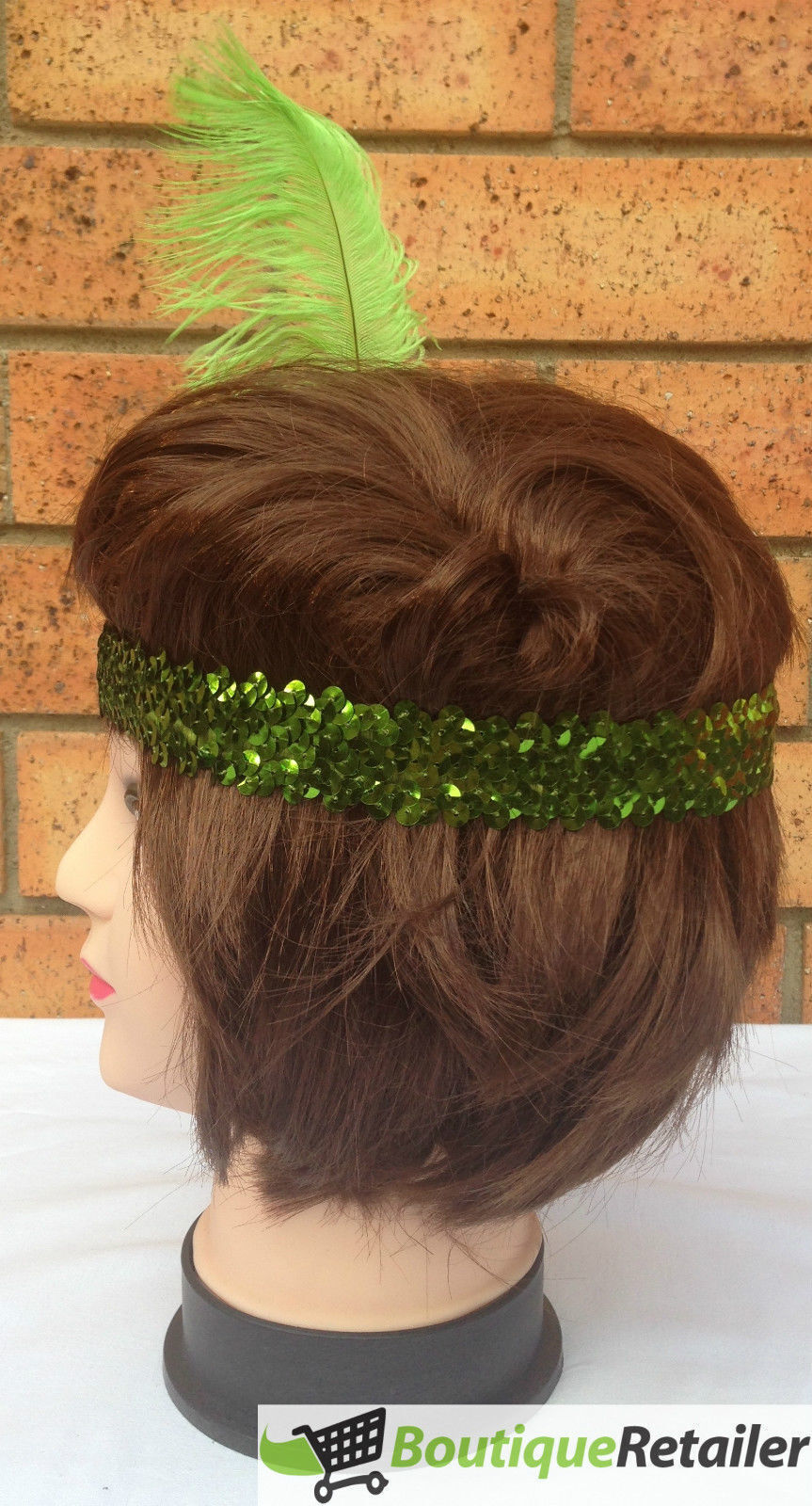 Emerald Elegance Flapper Headband with Feather and Sequin Details