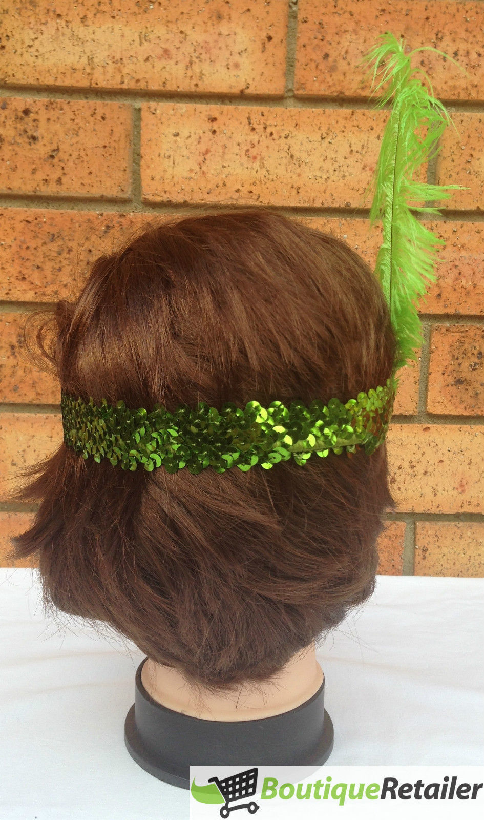 Emerald Elegance Flapper Headband with Feather and Sequin Details