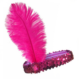 Glamorous Hot Pink Feather Sequin Flapper Headband - 1920s Charleston Party Accessory - Front View