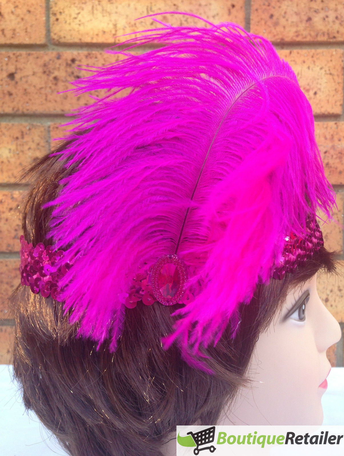 Glamorous Hot Pink Feather Sequin Flapper Headband - 1920s Charleston Party Accessory