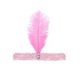 Gatsby Glamour Light Pink Flapper Headband with Feather and Sequin Detailing