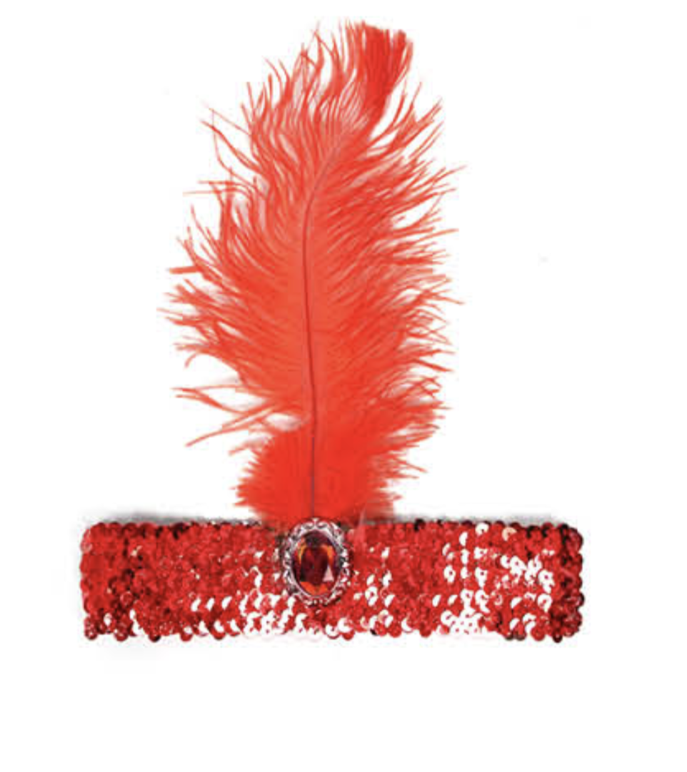 Flapper Fever 1920s Red Feather & Sequin Headband - Perfect for Charleston Dances