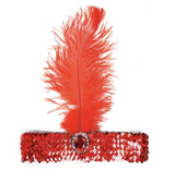 Flapper Fever 1920s Red Feather & Sequin Headband - Perfect for Charleston Dances - Front View