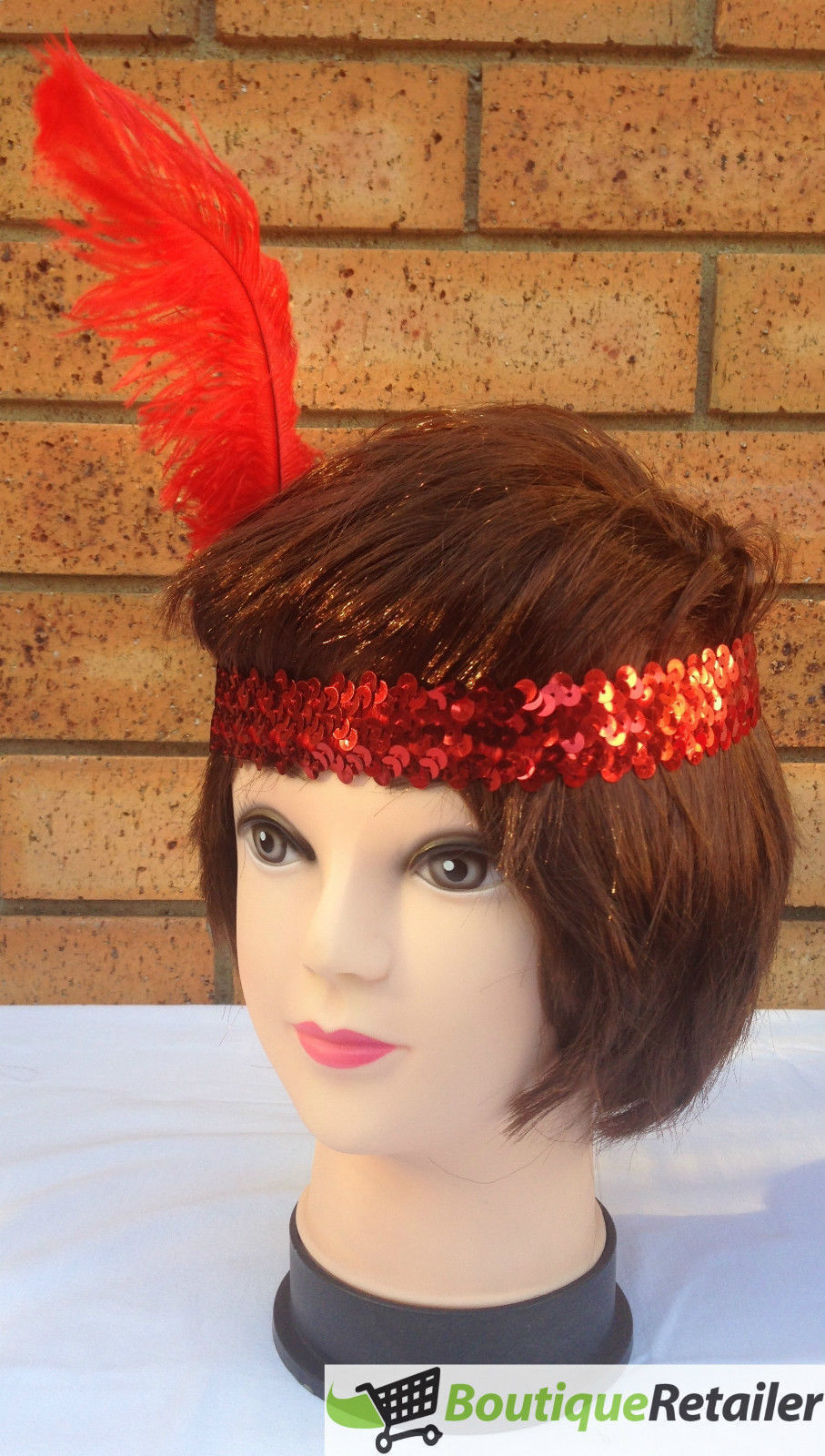 Flapper Fever 1920s Red Feather & Sequin Headband - Perfect for Charleston Dances