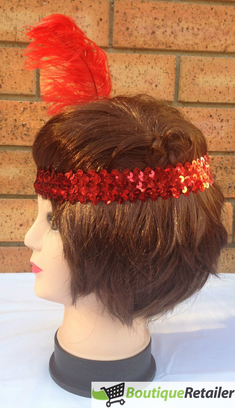 Flapper Fever 1920s Red Feather & Sequin Headband - Perfect for Charleston Dances