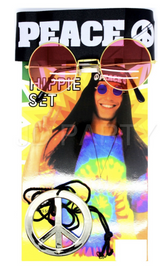 Hippie Kit Set Headband Glasses Pendant Peace Sign Necklace 60s 70s Costume - Side View