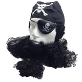 Caribbean Pirate Costume Wig Set with Beard, Eye Patch & Bandana for Party Fun - Front View