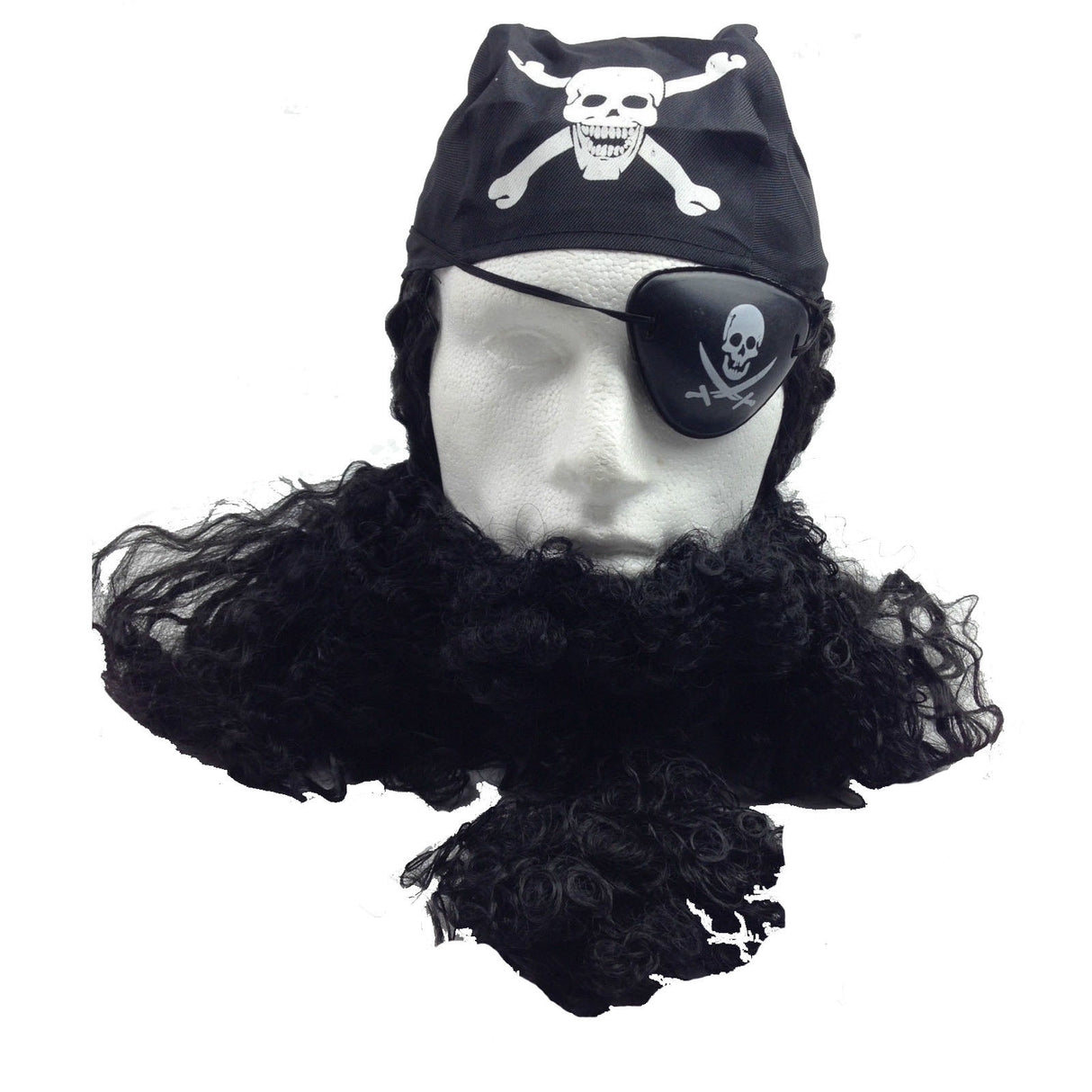 Caribbean Pirate Costume Wig Set with Beard, Eye Patch & Bandana for Party Fun