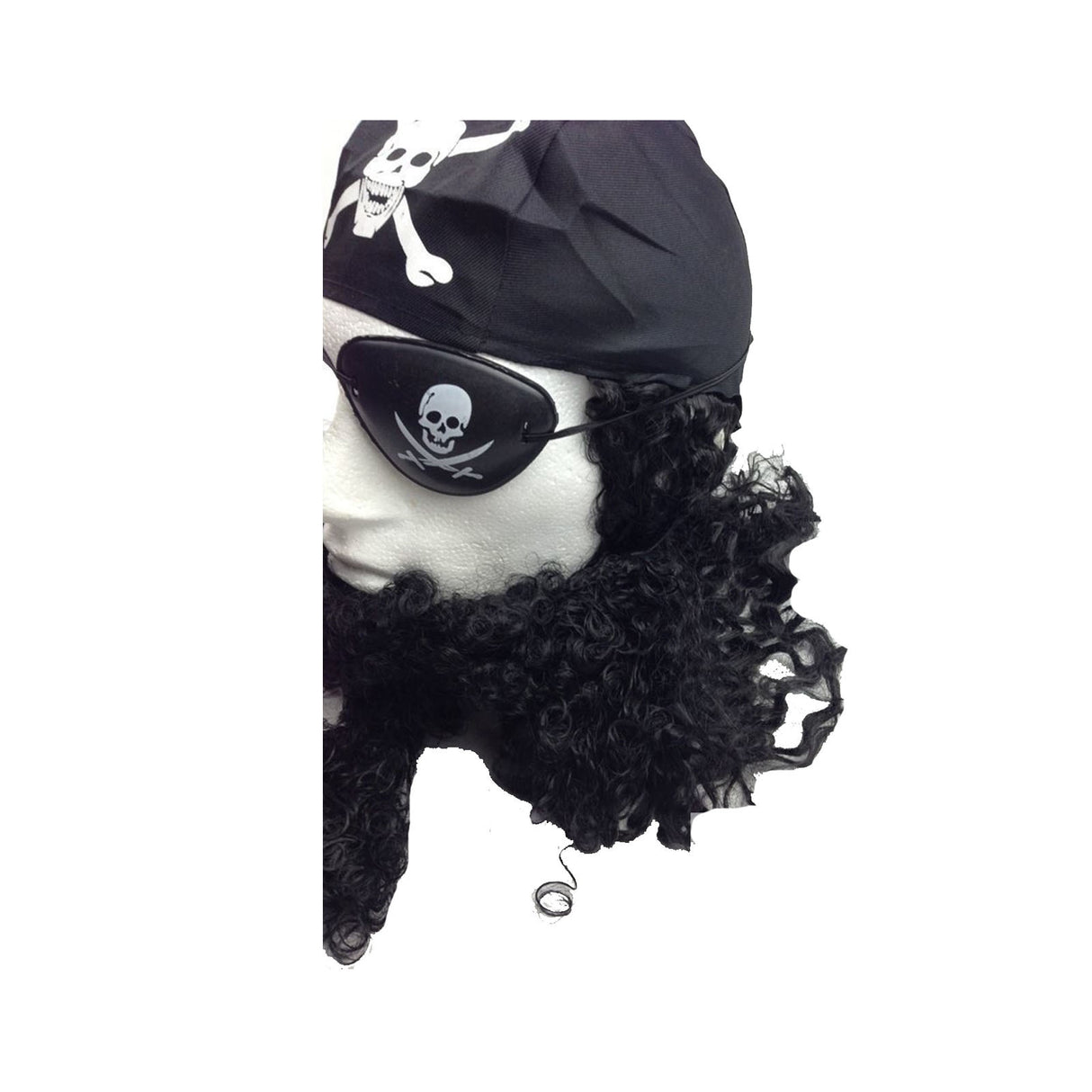 Caribbean Pirate Costume Wig Set with Beard, Eye Patch & Bandana for Party Fun