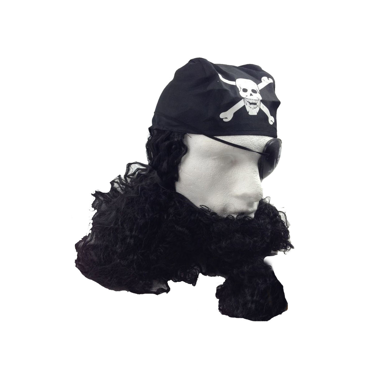 Caribbean Pirate Costume Wig Set with Beard, Eye Patch & Bandana for Party Fun