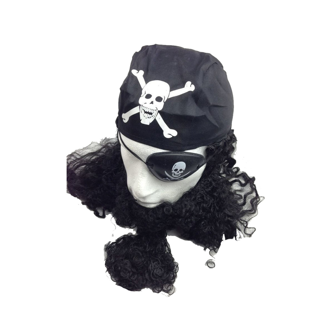 Caribbean Pirate Costume Wig Set with Beard, Eye Patch & Bandana for Party Fun