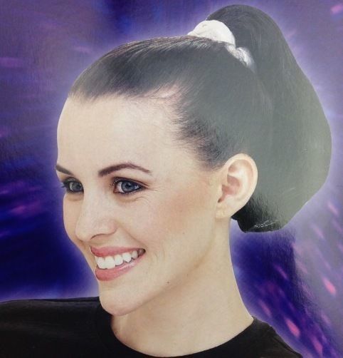 Cosplay Long Sleek Ponytail Wig with Bun - Black Hair Accessory for Costume Events