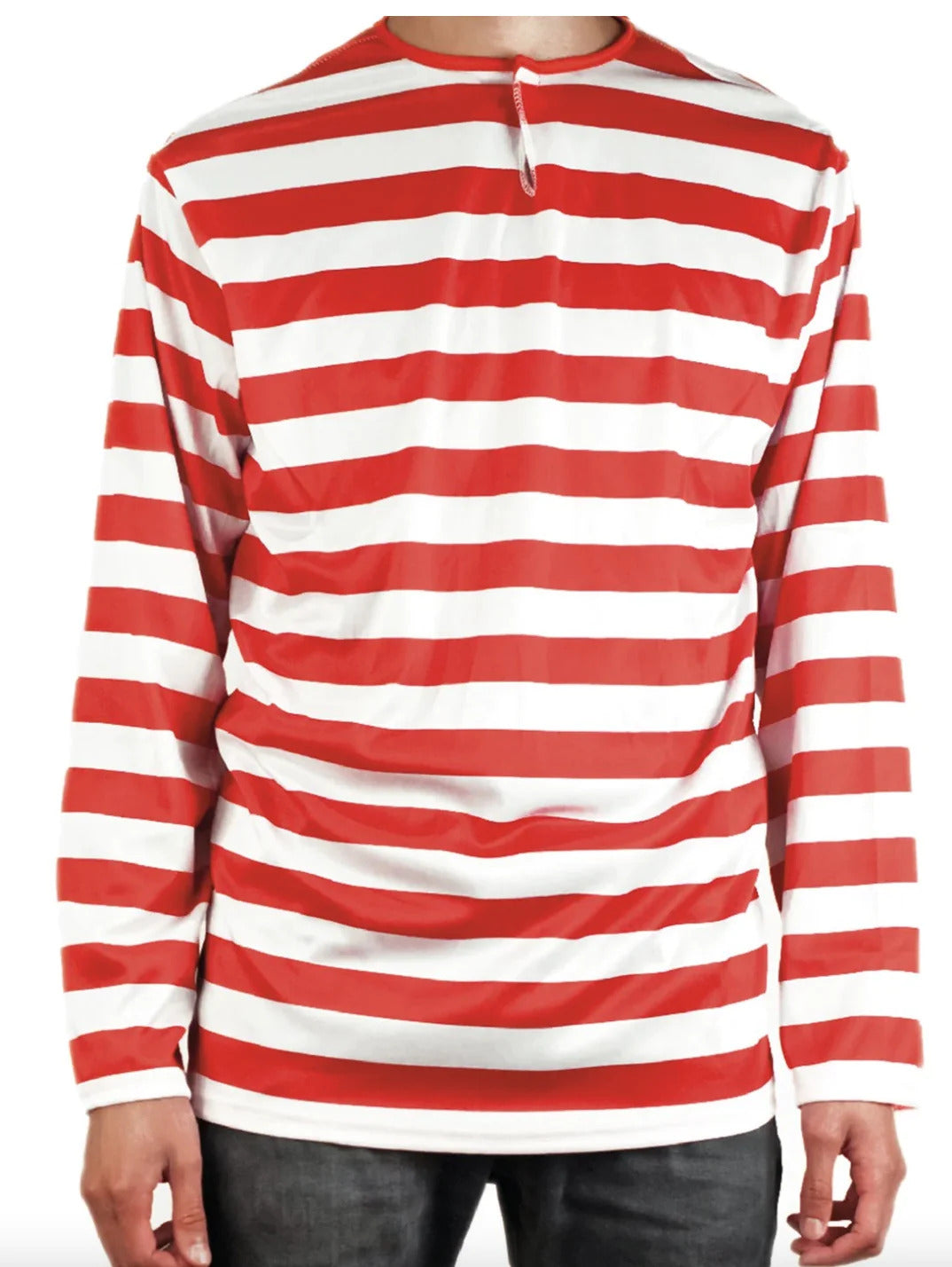 Wheres Wally Adults Costume Red and White Striped Long Sleeve Top - Large Size Dress Up Shirt