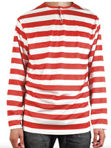 Wheres Wally Adult Costume Red and White Striped Long Sleeve Shirt for Parties - Medium Size