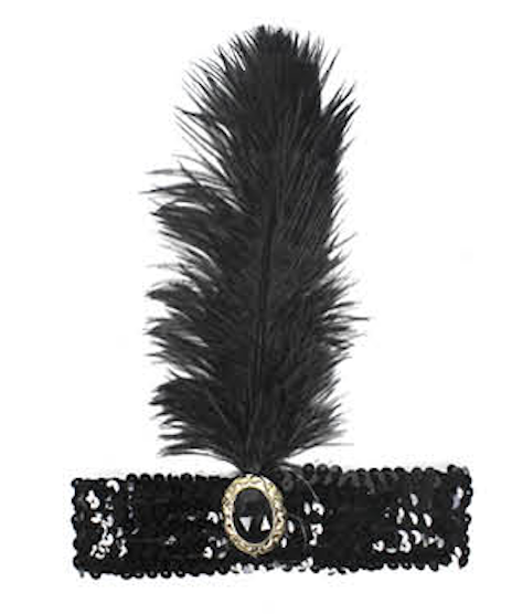 Glamorous 1920s Flapper Headband with Feather and Sequin Details - Black Charleston Accessory