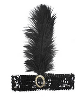 Glamorous 1920s Flapper Headband with Feather and Sequin Details - Black Charleston Accessory - Front View