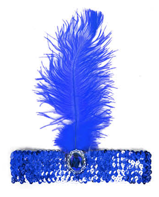 Glamorous 1920s Blue Feather & Sequin Charleston Flapper Headband