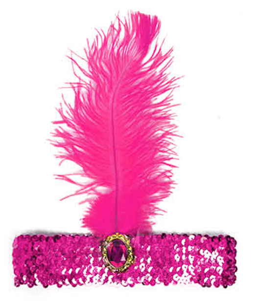 Vibrant Fuchsia 1920s Flapper Headband with Feather and Sequin Embellishments