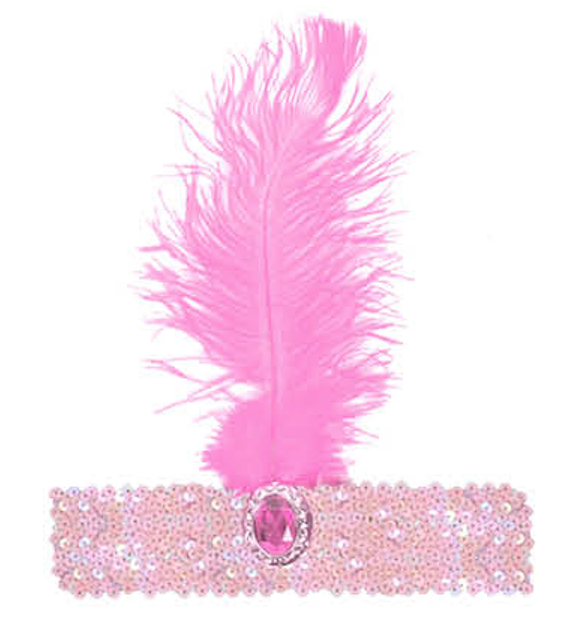 Chic Light Pink 1920s Flapper Headpiece with Feather and Sequin Accents for Vintage Charleston Attire