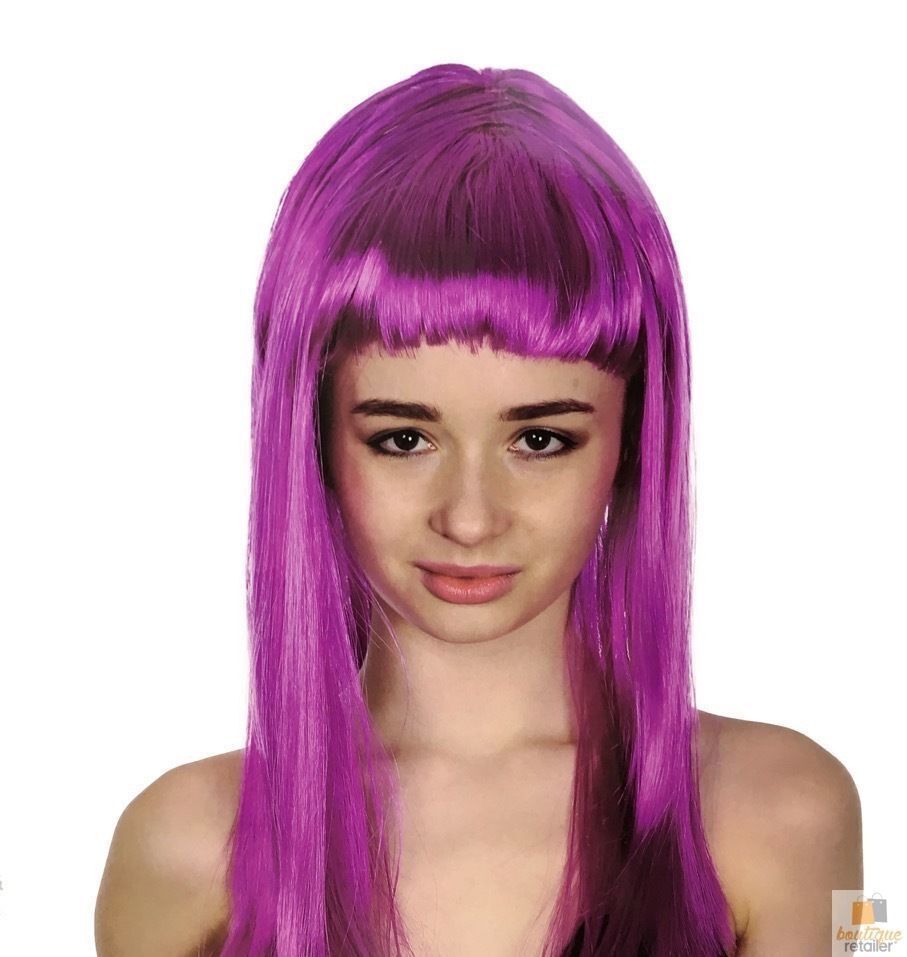 Fuchsia Long Straight Wig with Fringe for Cosplay and Parties - 70cm Women's Costume Hair