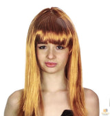 Elegant Long Straight Wig with Fringe for Cosplay and Costume Parties - 70cm Women's Golden Brown - Front View