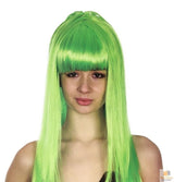 Vibrant Green Long Straight Wig with Fringe for Party and Cosplay - 70cm Women's Costume Hair