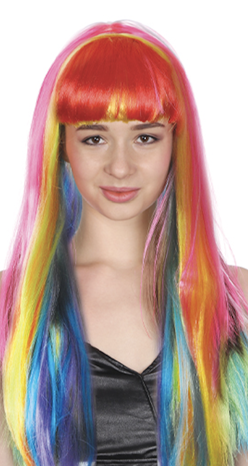 Vibrant Rainbow Long Straight Wig with Fringe for 20s & 50s Costume Parties - 70cm Women's Cosplay Hair