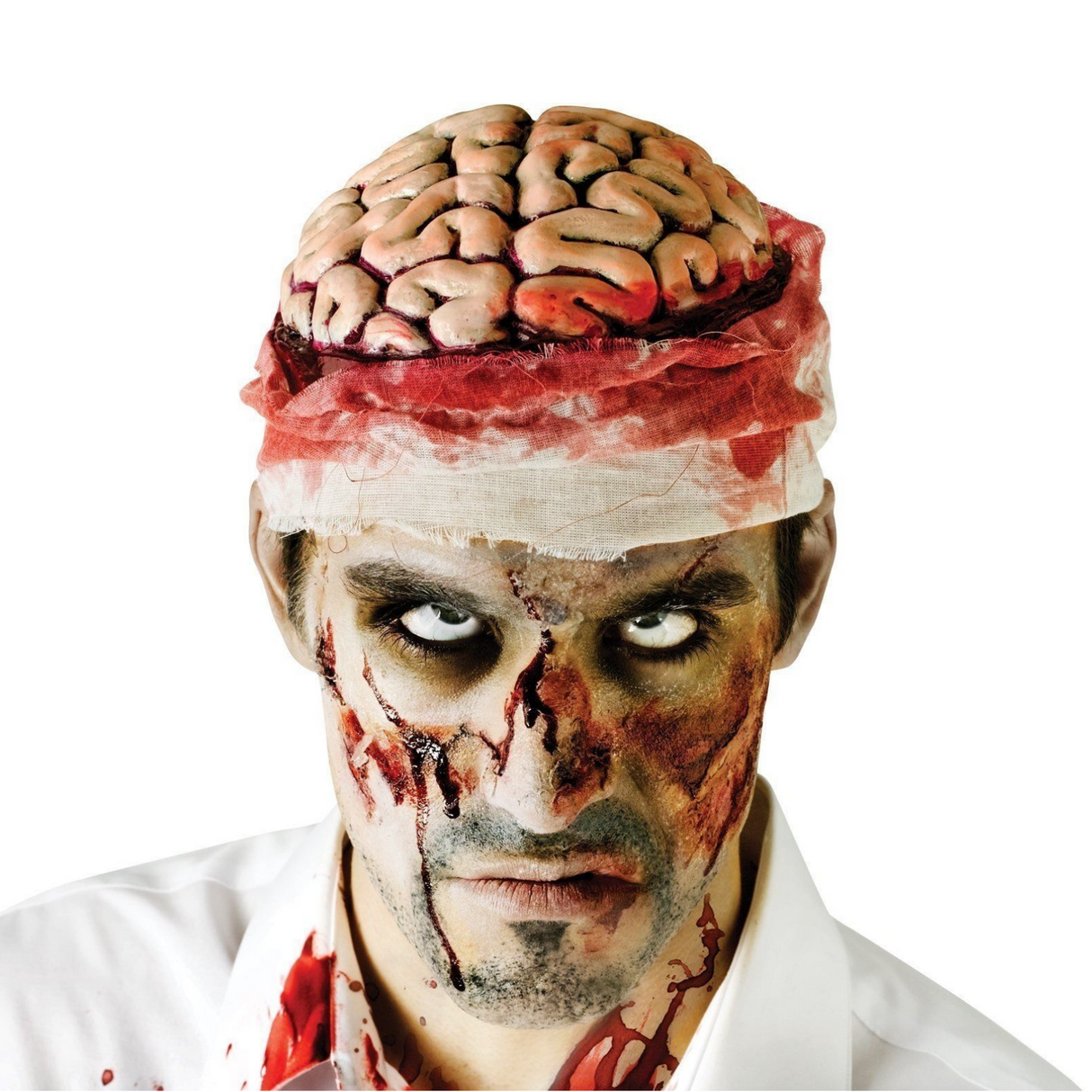 Bloody Zombie Brain Exposed Skull Cap with Bandage for Halloween Costume