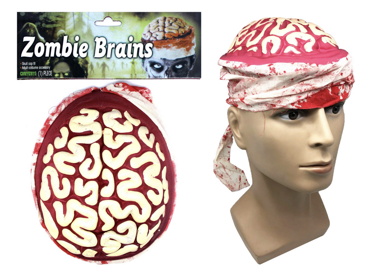 Bloody Zombie Brain Exposed Skull Cap with Bandage for Halloween Costume