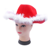 CHRISTMAS HAT Wide Brim Santa Xmas Party Costume Cowboy Fedora Red Fur Cap - Front View