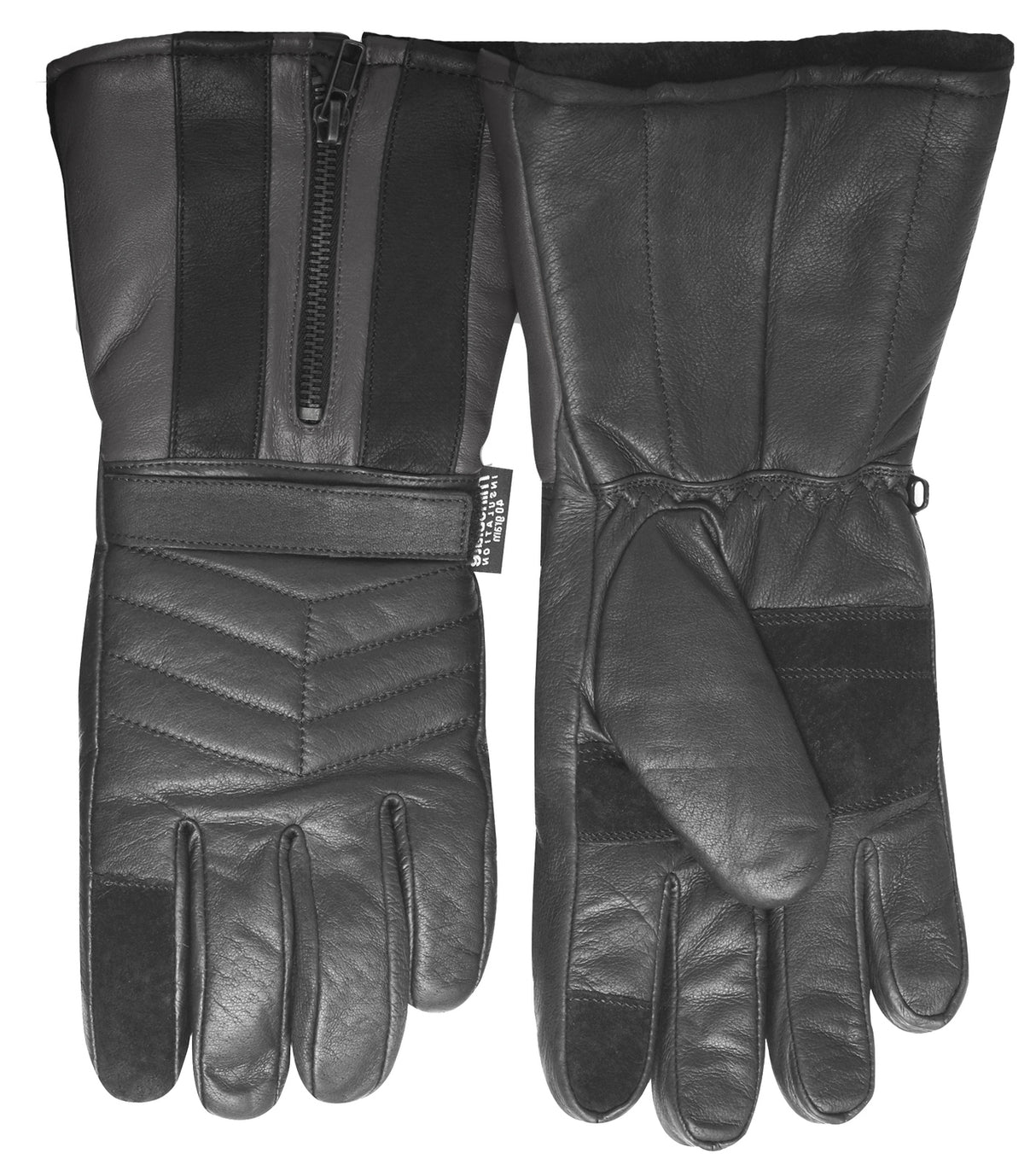 Waterproof Leather Winter Motorbike Gloves with Thinsulate Insulation - Black - Size L