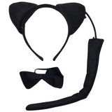 Adorable Black Cat Headband Set with Bow Tie and Tail for Halloween Costumes - Front View