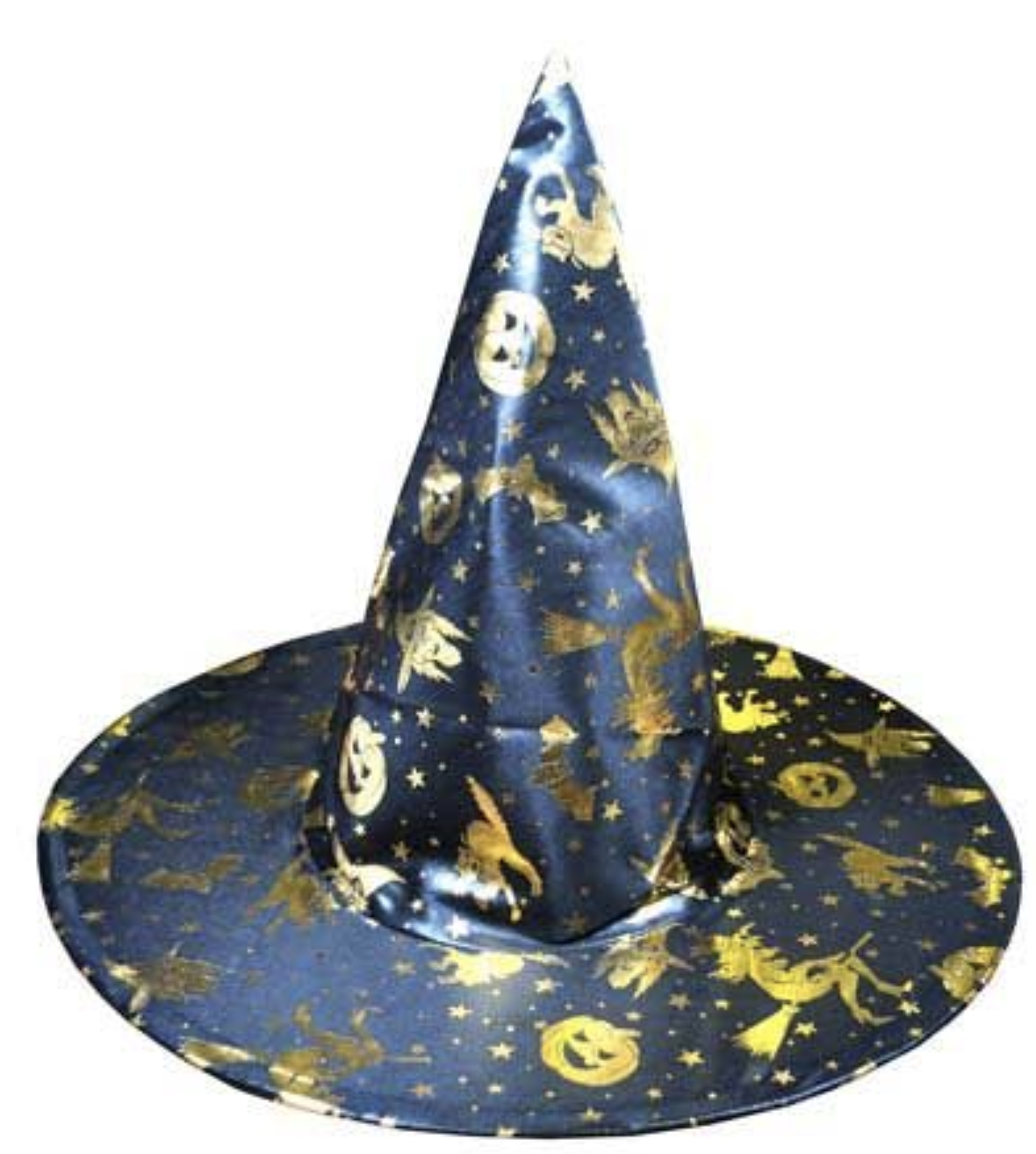 Chic Black and Gold Witch Hat for Halloween - Women's Enchanted Costume Accessory