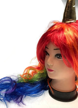 Colorful Unicorn Curly Wig for Cosplay and Costume Events - Top-Down View