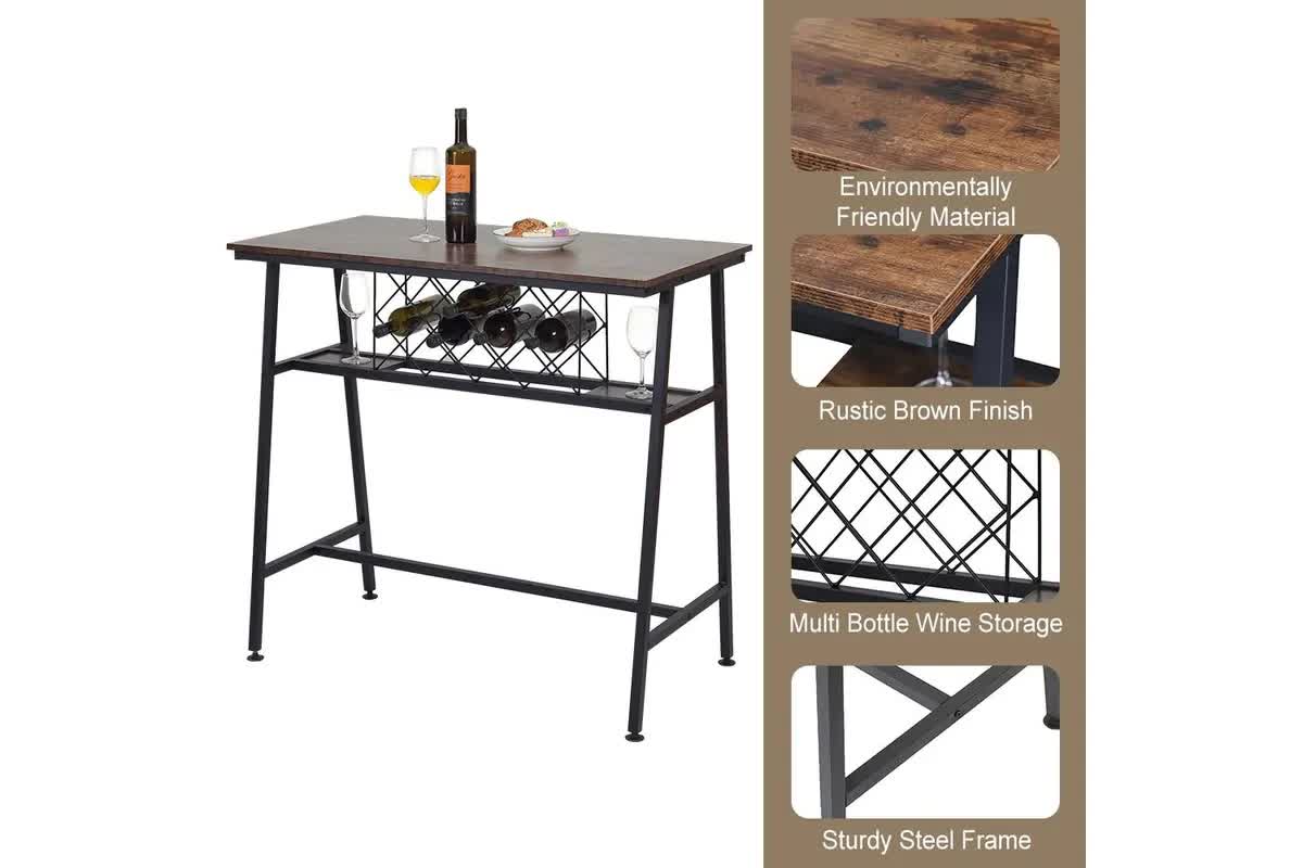 Viviendo Dining Table, Bar Table with Wine Storage Rack - Industrial Style