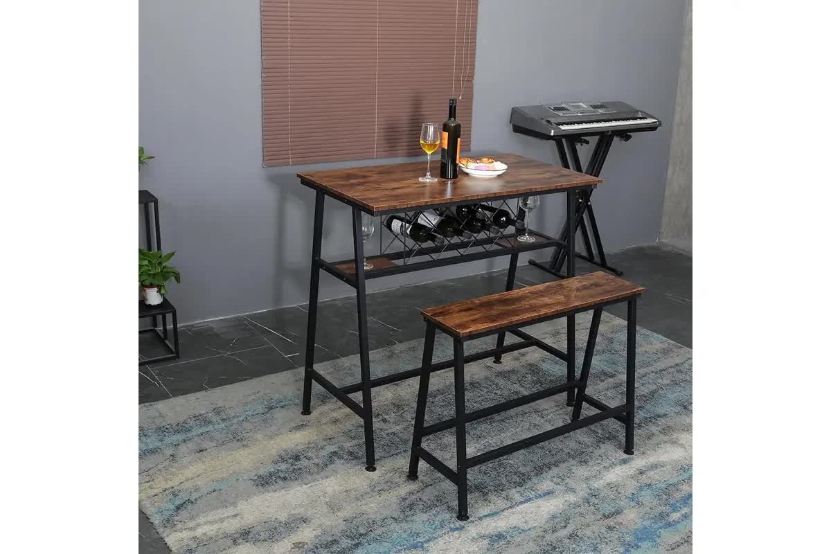 Viviendo Dining Table, Bar Table with Wine Storage Rack - Industrial Style