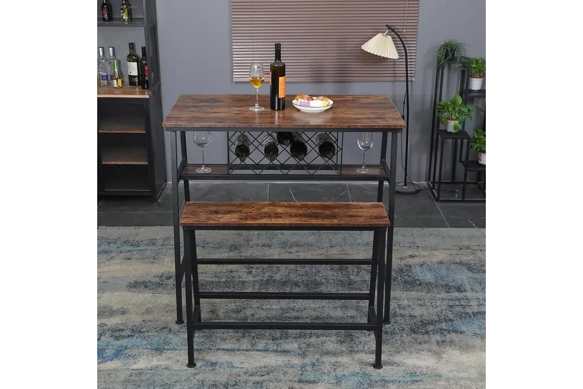 Viviendo Dining Table, Bar Table with Wine Storage Rack - Industrial Style