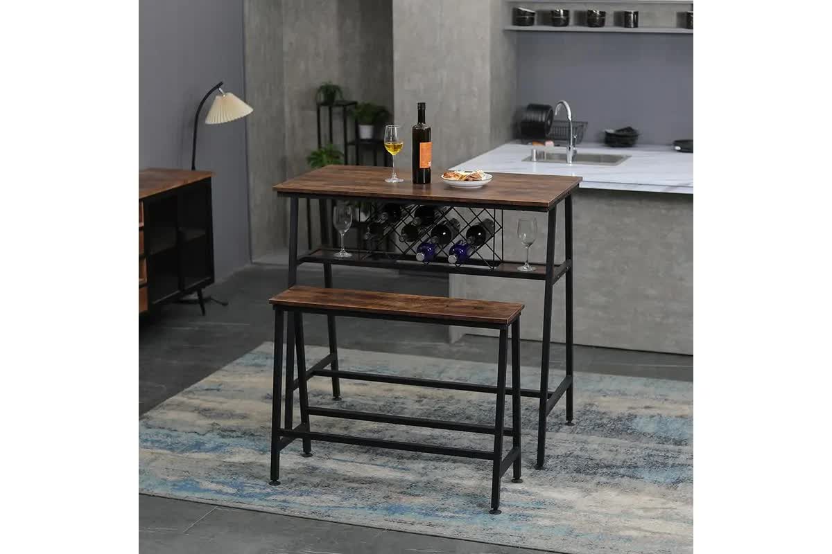 Viviendo Dining Table, Bar Table with Wine Storage Rack - Industrial Style